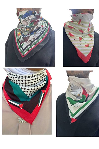 ALDAIYR 4 Pcs Palestine Themed Scarf 50X50 Unisex Suitable for Daily Use Pashmina Shawl Keffiyeh Palestine Flag
