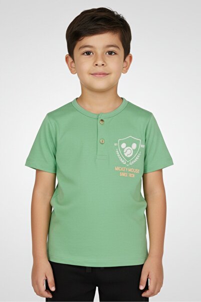 Disney Mickey And Friends x Toddles Boy Crew Neck Embroidered Top, Green