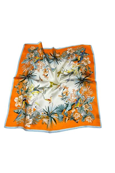 OMG Natural silk scarf, 53x53cm, lilies and birds pattern