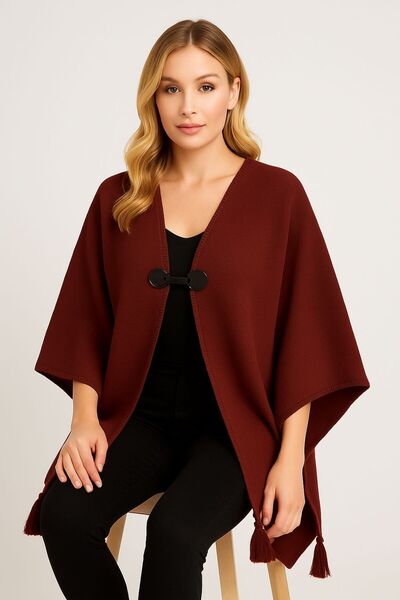 sf collection Solid Color Buckle Knitted Knitwear Poncho