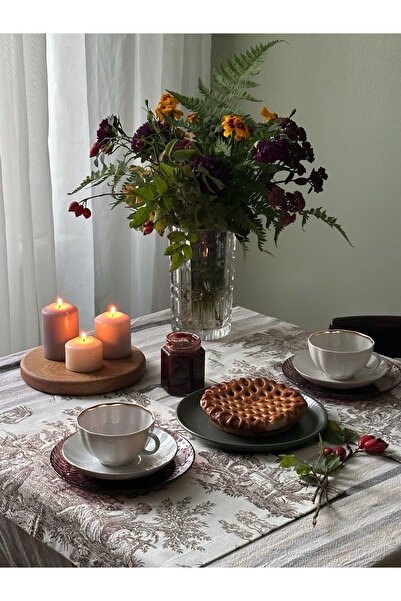 ToffyStore Brown Patterned Linen Runner (40X140Cm)