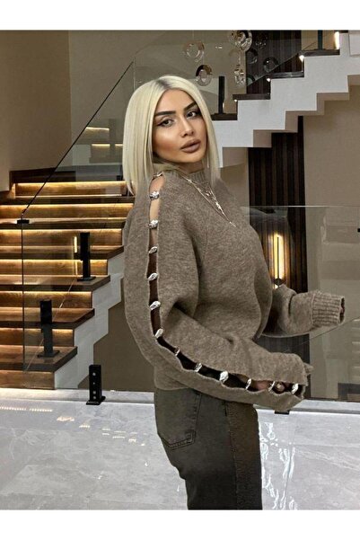 Dilvin 10810 Crew Neck Accessory Knitwear Mink