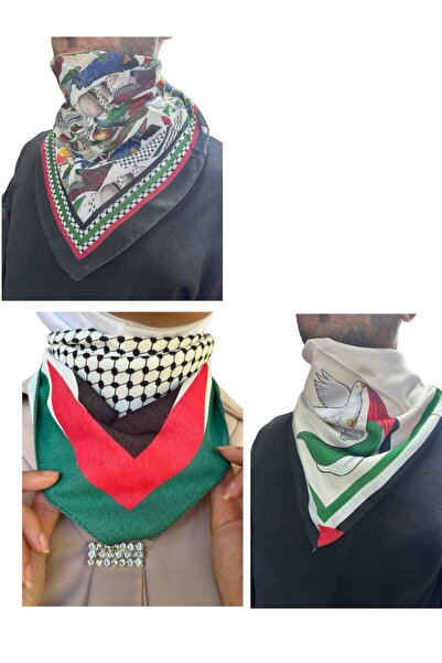 ALDAIYR 3 Palestine Themed Scarf 50X50 Unisex Suitable for Daily Use Pashmina Shawl Keffiyeh Palestine
