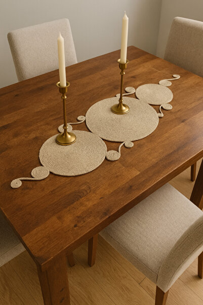 HandmadeSNM Masa Örtüsü,Runner, Jüt Tasarım %100 El Yapımı,
