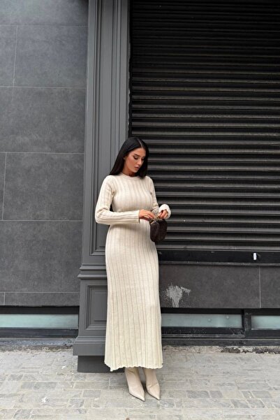 Auroveen Basic Fitilli Bel Detaylı Triko Uzun Elbise AV3909