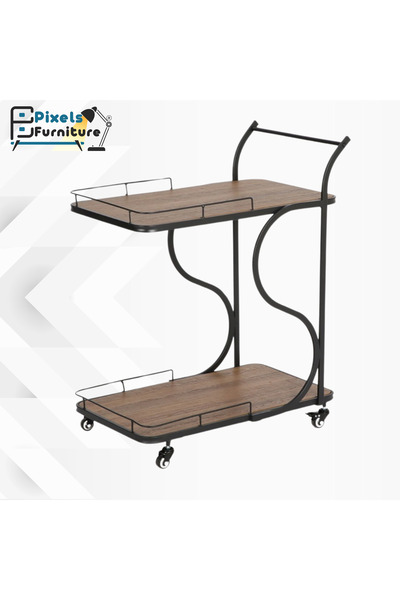 PixelsFurniture عربة تقديم الضيافة للشاي والقهوة متحركة رفين مستطيلة من بكسل الأثاث