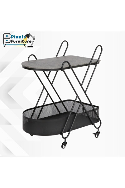 PixelsFurniture Pixel Furniture Rectangular 2-Tier Mobile Tea and Coffee Serving Trolley
