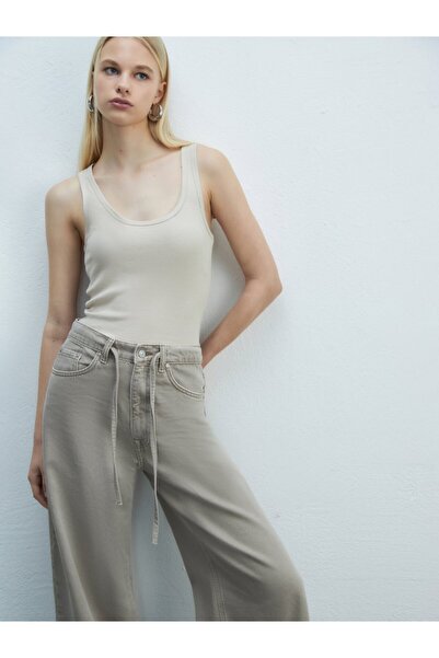 Ltb Short Sleeve U Neck Basic Beige Undershirt