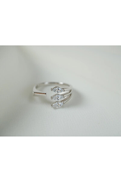 ATELİER TUĞBA خاتم فضي قابل للتعديل مرصع بثلاثة أحجار كريمة YZK113