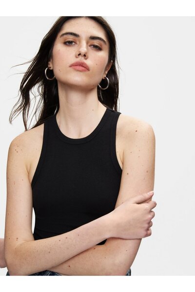 Ltb Short Sleeve Round Neck Crop Black Tank Top