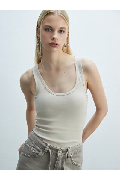 Ltb Short Sleeve U Neck Basic Beige Undershirt