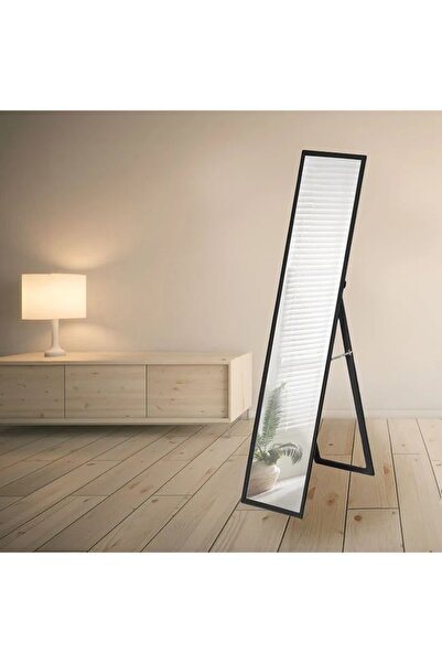 ELITECOMMERCEMARKET Oglinda de Podea Neagra cu Suport din Lemn 160x40cm