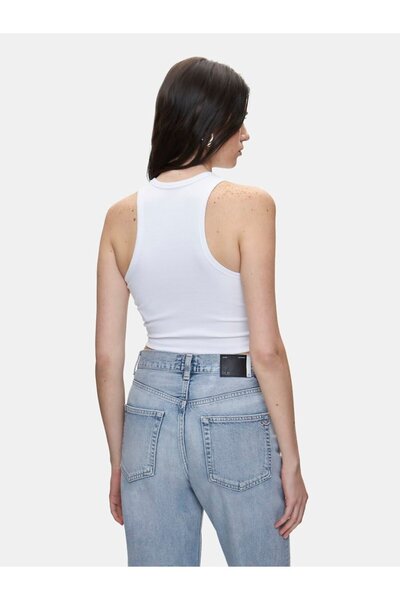 Ltb Short Sleeve Round Neck Crop White Tank Top