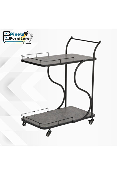 PixelsFurniture Pixel Furniture Rectangular 2-Tier Mobile Tea and Coffee Serving Trolley
