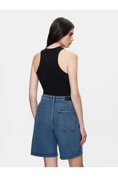 Ltb Short Sleeve Round Neck Crop Black Tank Top