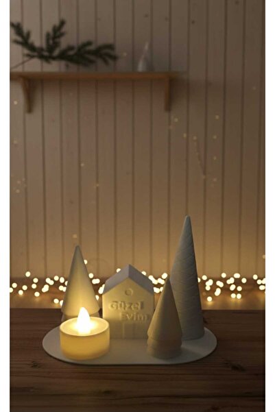 ASYDESIGN Tealight Mumluk Güzel Evim Pilli Ledli