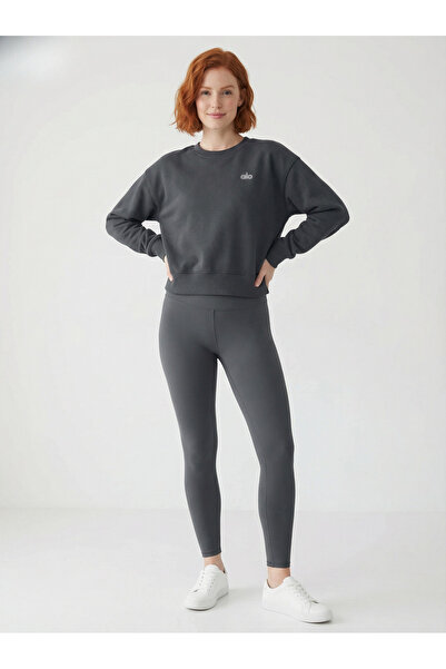 HepsitrentStore Dark Gray Crew Neck Long Sleeve Oversized Sweatshirt