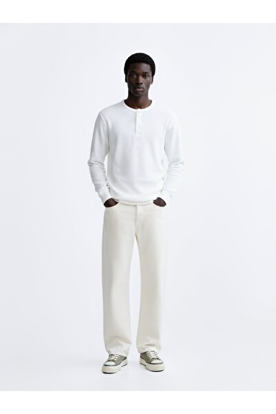 Ltb Long Sleeve Button Front White Sweatshirt