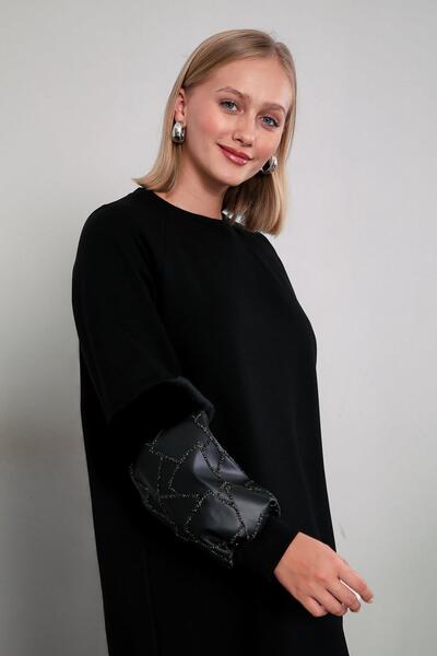 Levidor Black plush sleeve detailed sportswear set