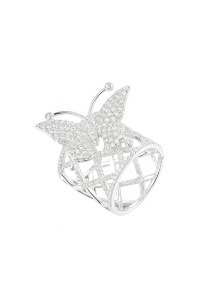 House of Crystals Silver Plated Ring with Butterfly and Zirconia Crystals Fiona