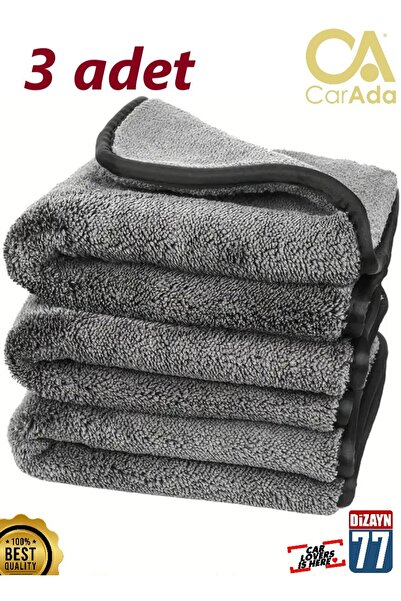 CarAda Mikrofiber Oto Kurulama Ve Temizlik Havlusu 40cmx40cm, 3 Adet, 400gsm