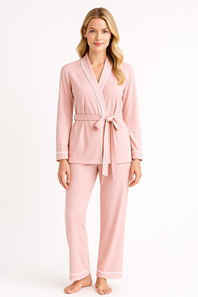 cherry queen Women's Premium Robe Pajama Set – Thin B Piped Stylish 2-Piece Set