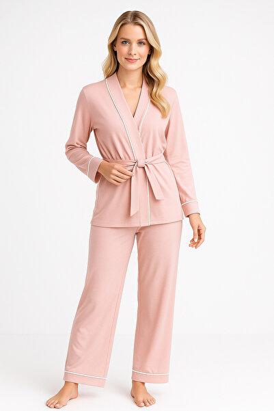 cherry queen Women's Premium Robe Pajama Set – Thin B Piped Stylish 2-Piece Set