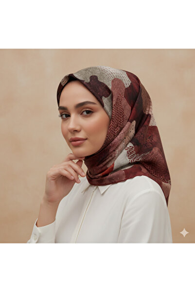 Levidor 90X90 Silk-Look Burgundy Crystal Scarf – Non-Slip Twill Stylish Design