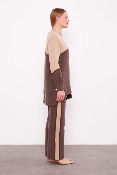 Levidor Brown Asymmetrical Button Detailed Double Suit