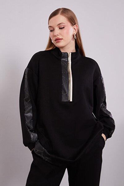 Levidor Black Glitter Leather Detailed Double Suit