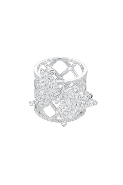 House of Crystals Silver Plated Ring with Butterfly and Zirconia Crystals Fiona