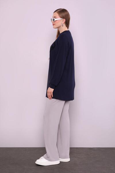 Levidor Navy Blue Clover Pattern Detailed Double Suit