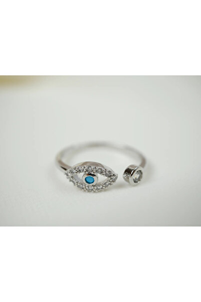 ATELİER TUĞBA خاتم فضي قابل للتعديل مرصع بالزركون على شكل عين زرقاء YZK067