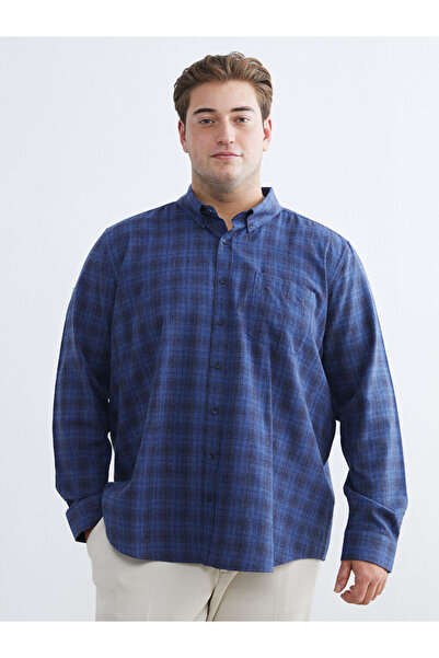 LC Waikiki Indigo Plus Size Regular Fit Long Sleeve Plaid Men's Shirt