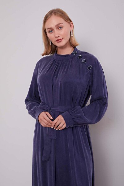 Levidor Indigo shoulder flower detailed cupra dress