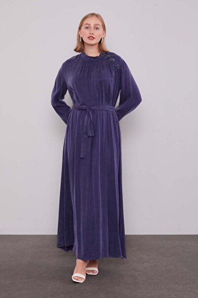 Levidor Indigo shoulder flower detailed cupra dress