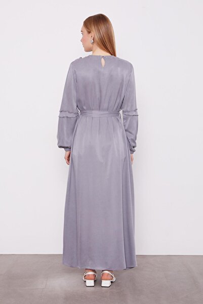 Levidor Gray Tie-Up Stitching Detail Cupra Dress