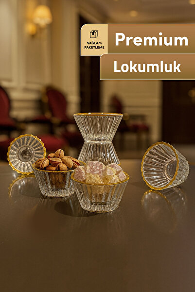Mutfiko Lüks Altın Kenarlı Cam İkramlık Kase 6’lı Set – Lokum & Çerez Mini Su...