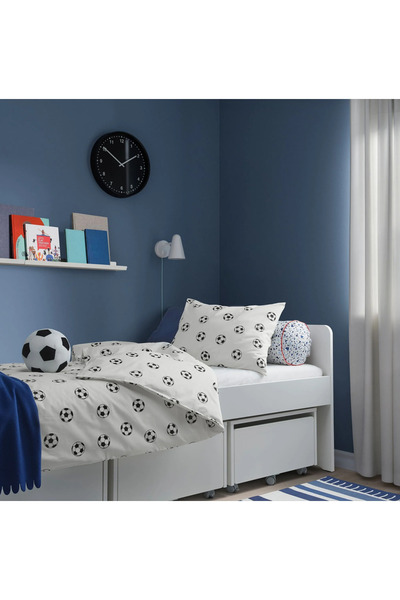 IKEA Sportslig Children's Bedding Set, White-Black, 150X200/50X60 cm