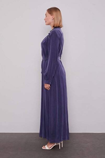 Levidor Indigo shoulder flower detailed cupra dress