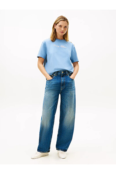 Tommy Hilfiger Women's Logo Short Sleeve Cotton Light Blue T-Shirt Ww0Ww47819-C33