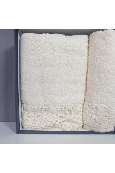 Reiashn Turkish towel set, 2 pieces, 100% cotton, off-white color, size 30*50+50*90 cm