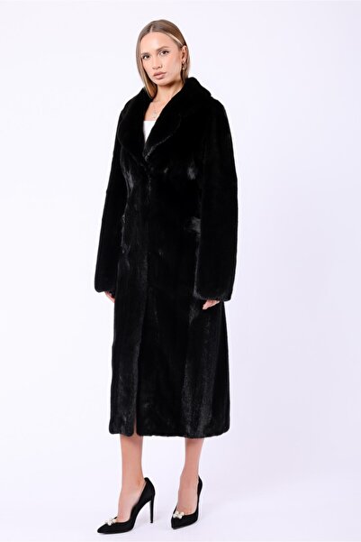 Leather Club Siyah Naturel Hakiki Mink Kürk Kaban