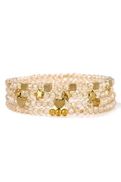 OEM 4 multi-layer bracelets for women, with crystals and hearts, elastic