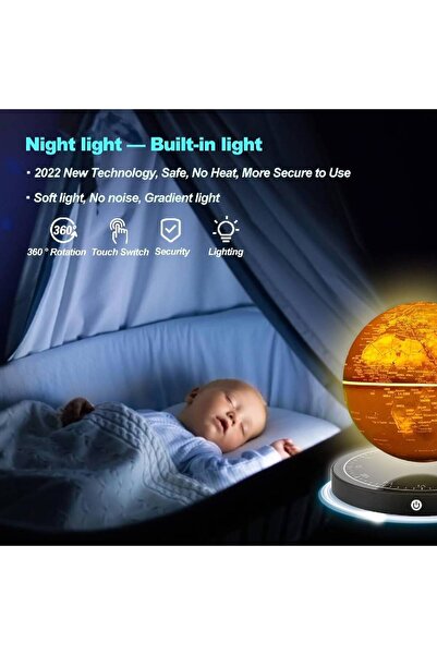 Arabest 6" World Geographic Floating Levitating Globe Lamp Anti-Gravity 360° Rotating with LED Light