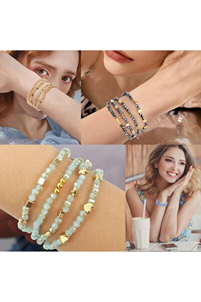 OEM 4 multi-layer bracelets for women, with crystals and hearts, elastic