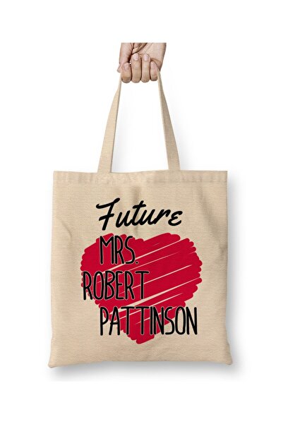 Toyaso Geantă de pânză albă Future Mrs Robert Pattinson Love Heart Geantă de ...