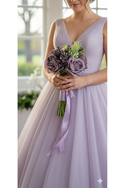 yapay çiçek evi 1 adet mor gelin eli buketi özel gün nişan düğün vazo çiçeği