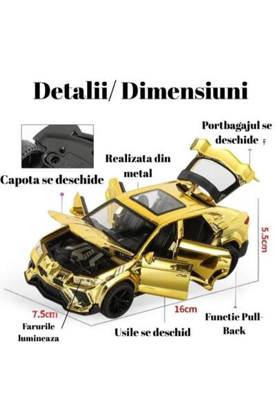 OEM Metal Car Lamborghini Urus Metallic, Moving Doors, Sounds, Lights, Gold, 16cm