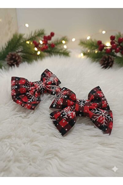 Esram Butik Yılbaşı Desenli Fiyonk Klips 2li Toka